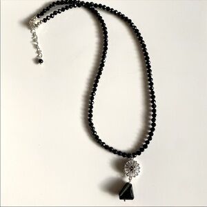 BLACK spinel necklace with a Sterling silver extension